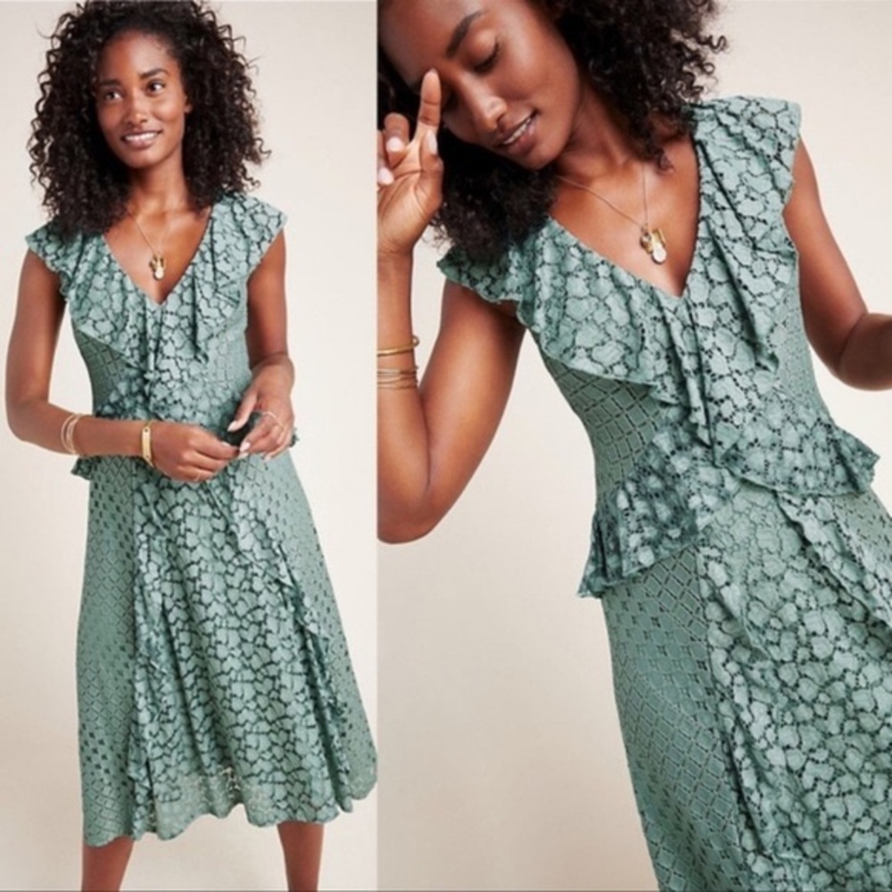 Anthropologie Antoinette Ruffled Midi Dress